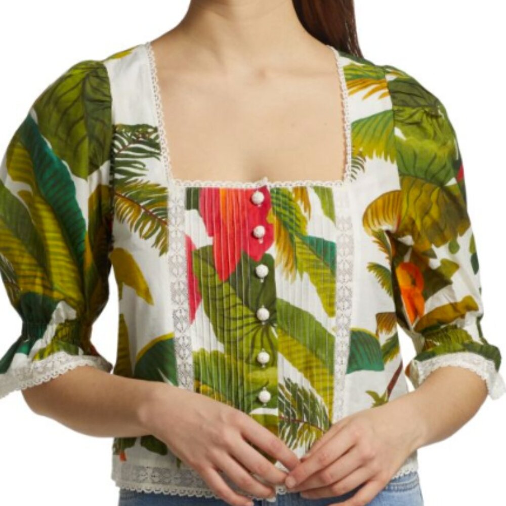 Farm Rio Cocoa Forest Puffed Sleeve Top sz M